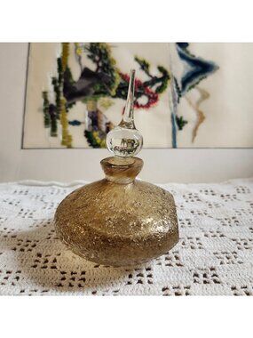 Murano Textured Perfume Bottle with Sliced Window Sommerso Italy Art Glass Amber